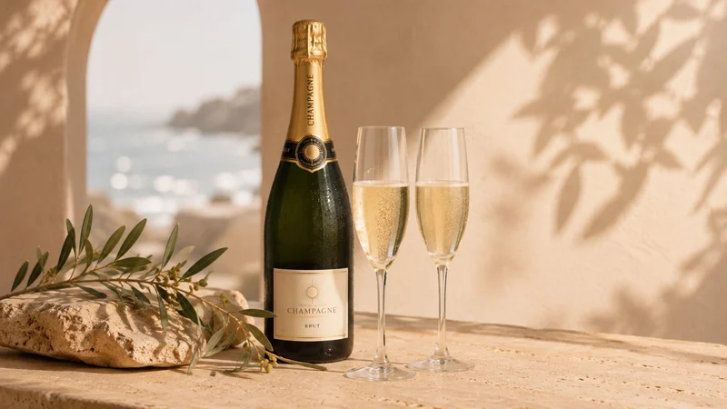 Bouteille de champagne Nicolas Feuillatte et deux flûtes pour une escapade à deux chez Helios.
