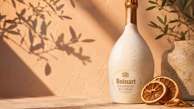 Bouteille de champagne Ruinart Blanc de Blancs, proposée en option pour un séjour chez Helios.