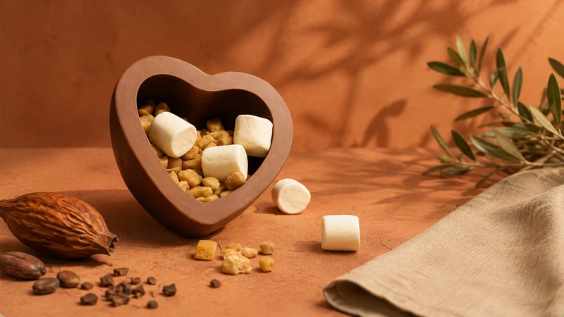 Cœur de Velours en chocolat garni de mini-marshmallows, une attention gourmande à partager à deux.
