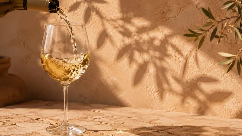 Vin blanc de Bandol versé dans un verre, une option pour accompagner le séjour chez Helios.