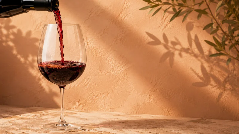 Vin rouge de Bandol versé dans un verre, proposé en option chez Helios.